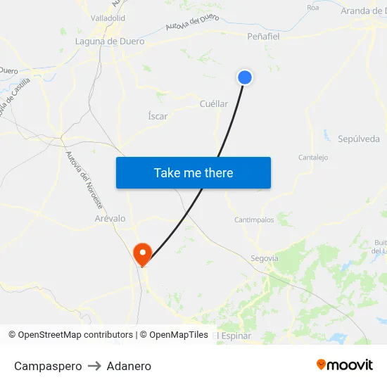 Campaspero to Adanero map