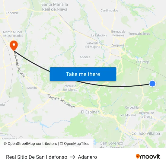 Real Sitio De San Ildefonso to Adanero map
