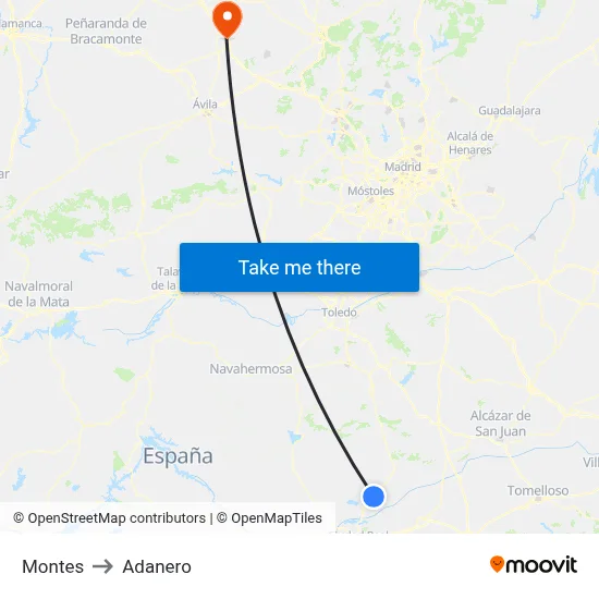 Montes to Adanero map
