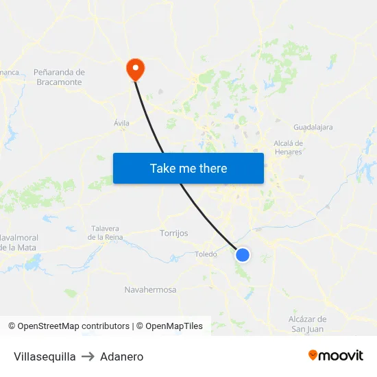 Villasequilla to Adanero map