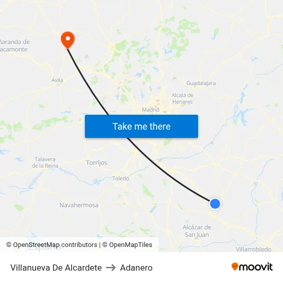 Villanueva De Alcardete to Adanero map