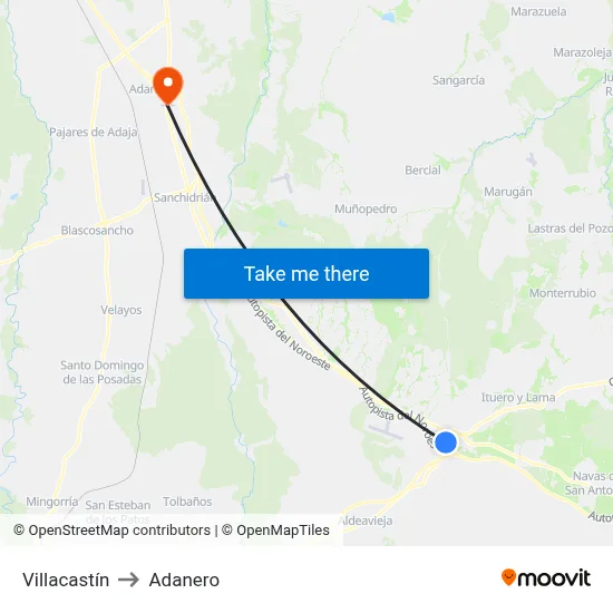Villacastín to Adanero map