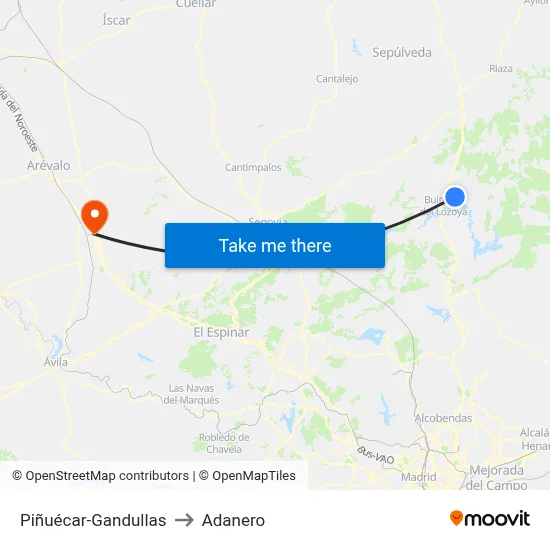Piñuécar-Gandullas to Adanero map