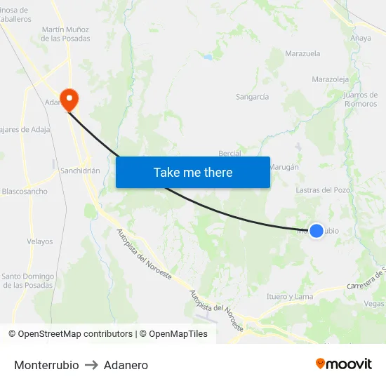 Monterrubio to Adanero map