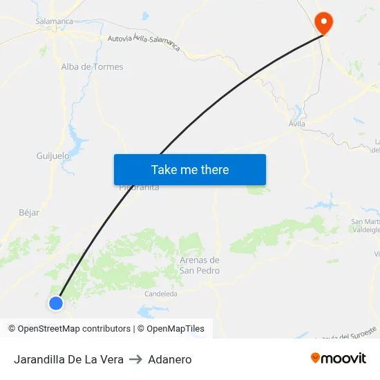 Jarandilla De La Vera to Adanero map