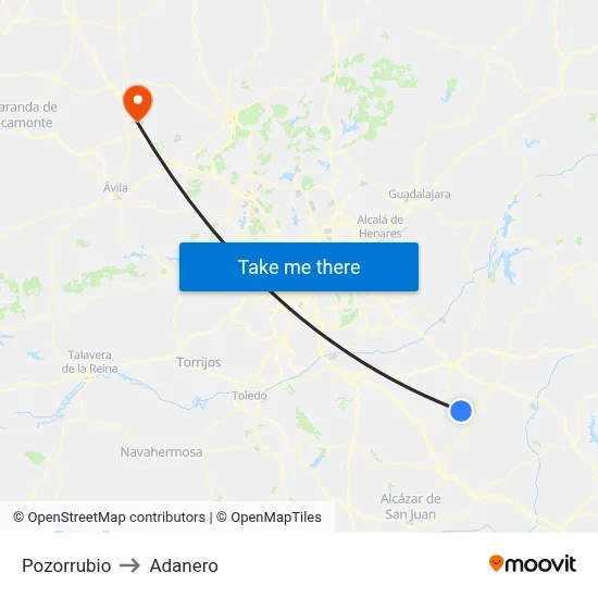 Pozorrubio to Adanero map
