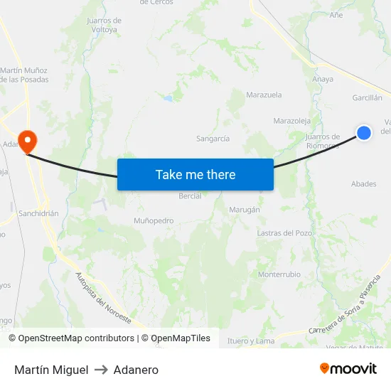 Martín Miguel to Adanero map