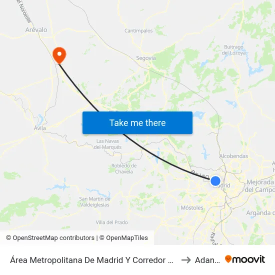 Área Metropolitana De Madrid Y Corredor Del Henares to Adanero map