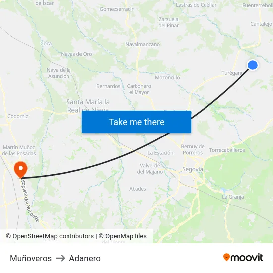 Muñoveros to Adanero map