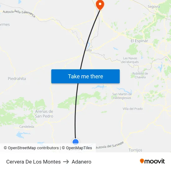 Cervera De Los Montes to Adanero map