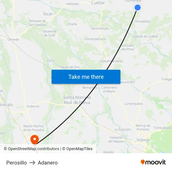 Perosillo to Adanero map