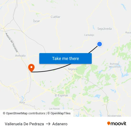 Valleruela De Pedraza to Adanero map
