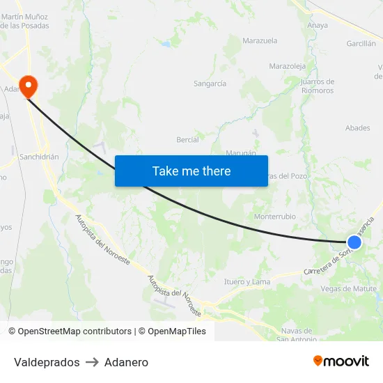 Valdeprados to Adanero map