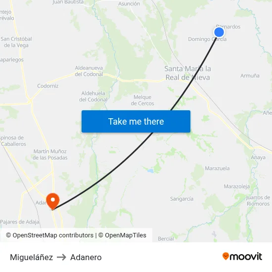 Migueláñez to Adanero map