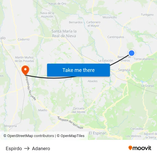Espirdo to Adanero map