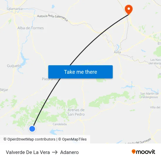 Valverde De La Vera to Adanero map