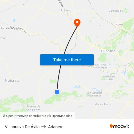 Villanueva De Ávila to Adanero map