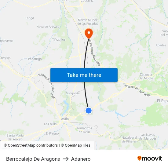 Berrocalejo De Aragona to Adanero map
