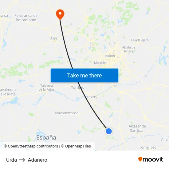 Urda to Adanero map