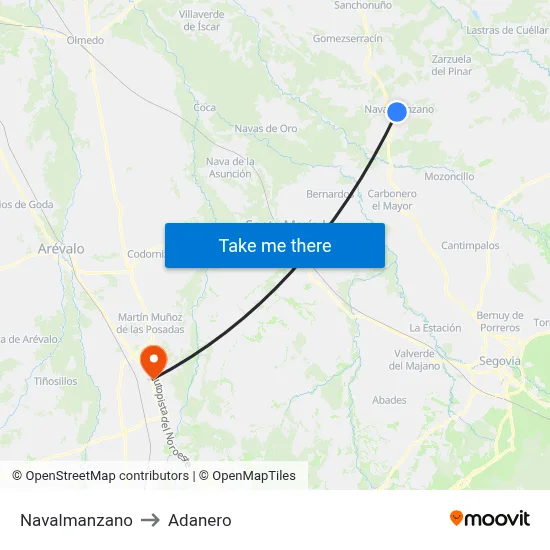 Navalmanzano to Adanero map