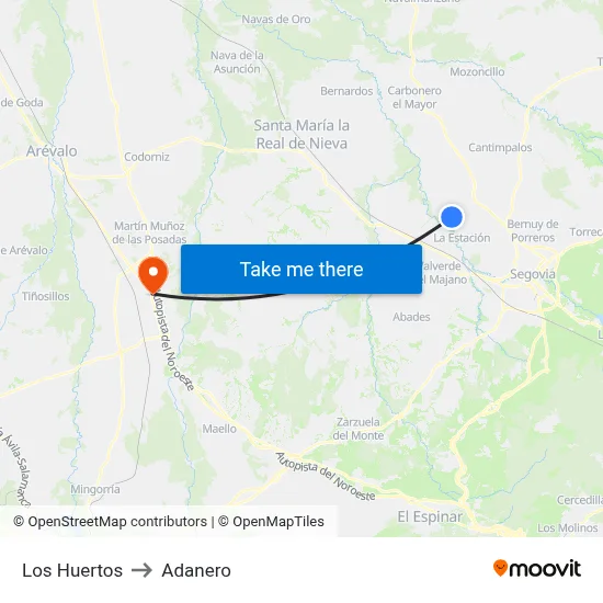 Los Huertos to Adanero map