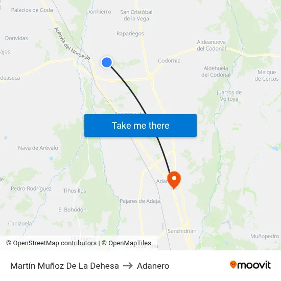 Martín Muñoz De La Dehesa to Adanero map