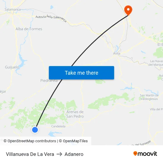 Villanueva De La Vera to Adanero map