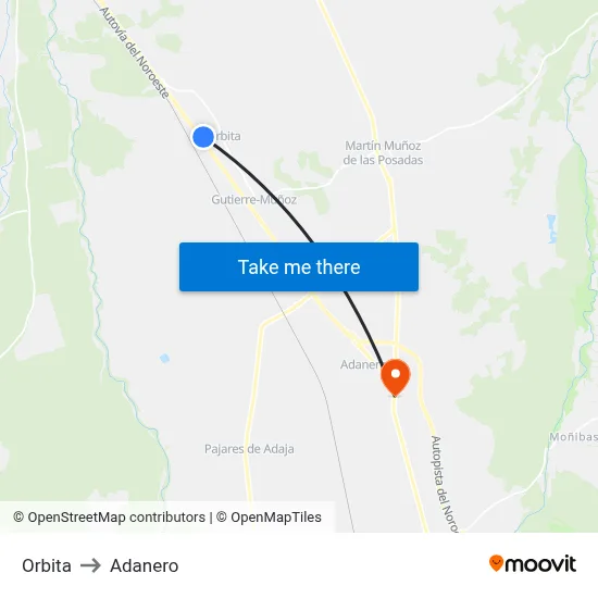Orbita to Adanero map