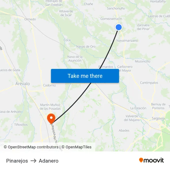 Pinarejos to Adanero map