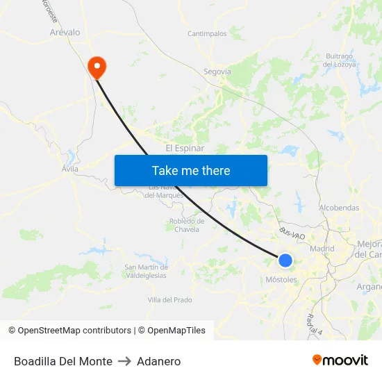 Boadilla Del Monte to Adanero map
