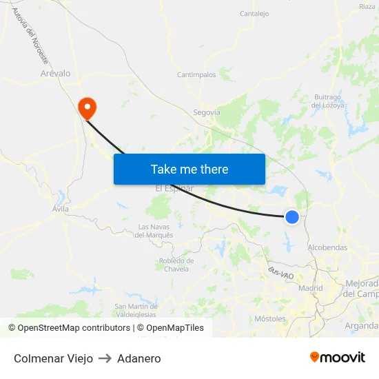 Colmenar Viejo to Adanero map