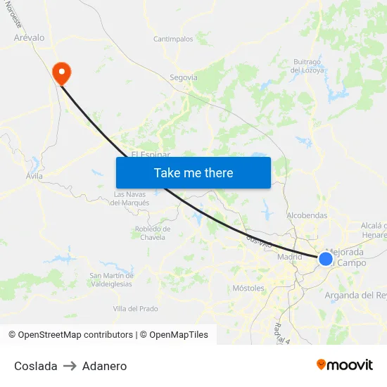 Coslada to Adanero map