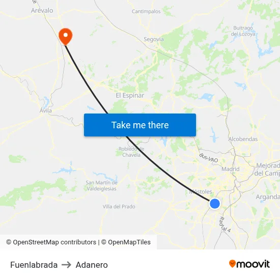 Fuenlabrada to Adanero map