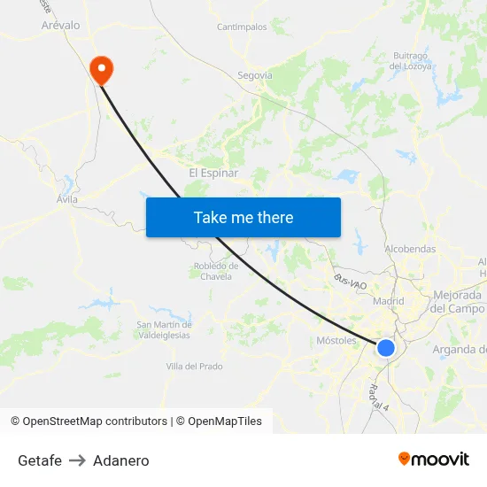 Getafe to Adanero map