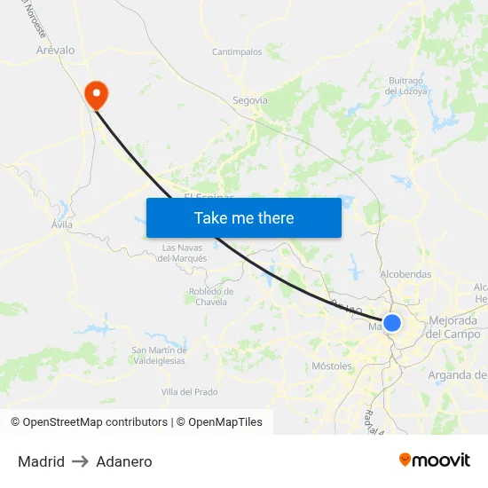 Madrid to Adanero map