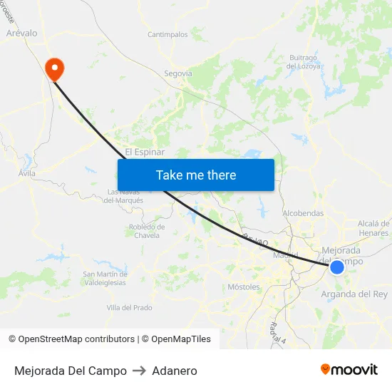 Mejorada Del Campo to Adanero map