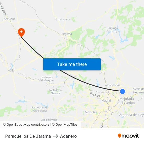Paracuellos De Jarama to Adanero map