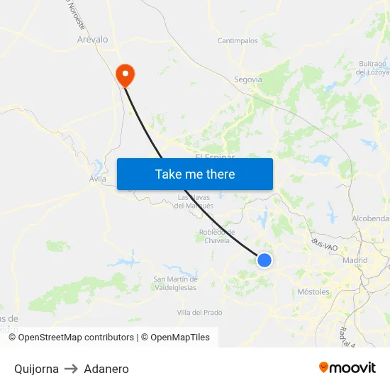 Quijorna to Adanero map