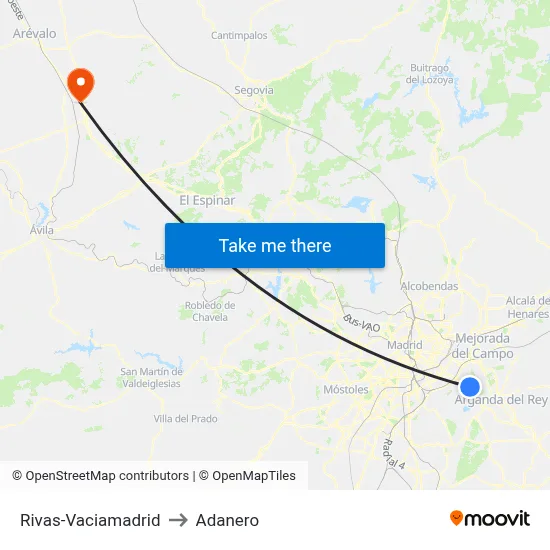 Rivas-Vaciamadrid to Adanero map