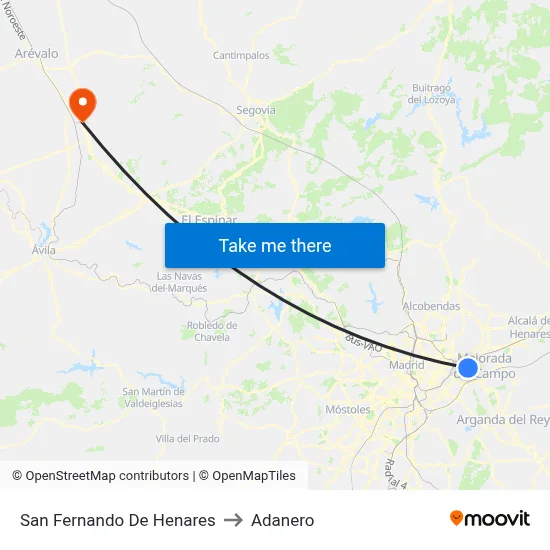 San Fernando De Henares to Adanero map