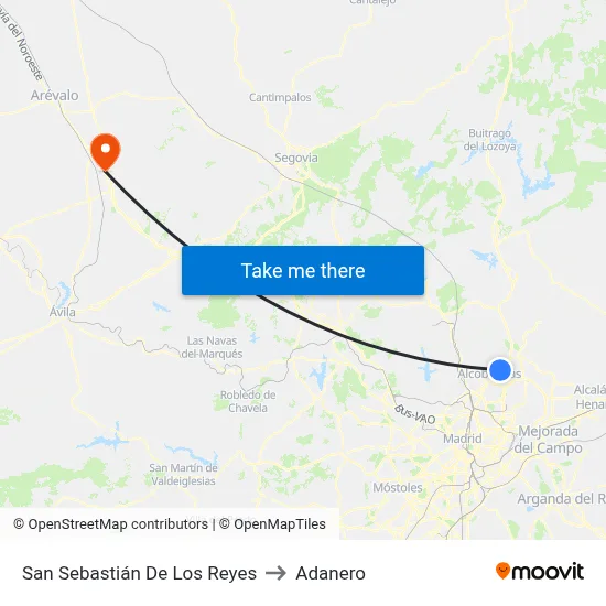 San Sebastián De Los Reyes to Adanero map