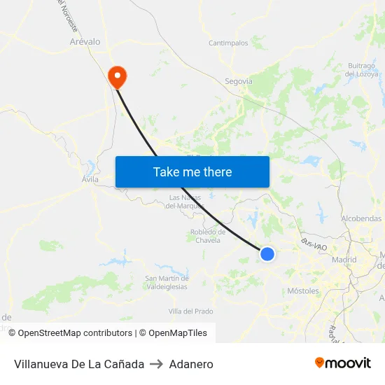 Villanueva De La Cañada to Adanero map