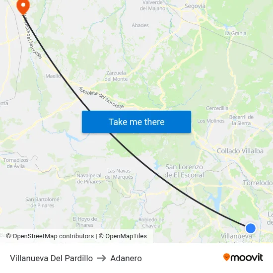 Villanueva Del Pardillo to Adanero map