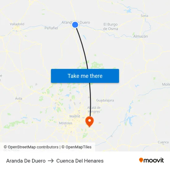 Aranda De Duero to Cuenca Del Henares map