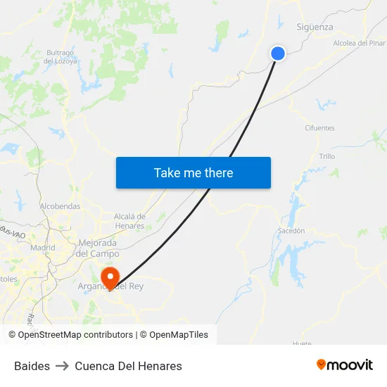 Baides to Cuenca Del Henares map