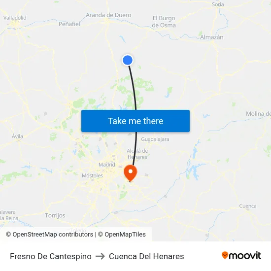 Fresno De Cantespino to Cuenca Del Henares map