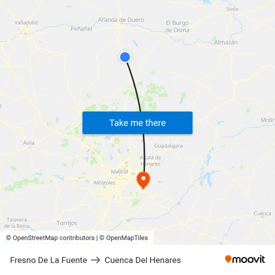 Fresno De La Fuente to Cuenca Del Henares map
