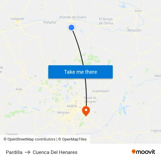 Pardilla to Cuenca Del Henares map