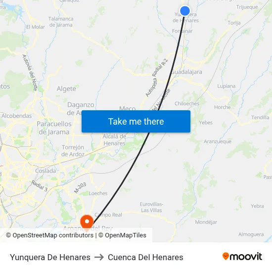 Yunquera De Henares to Cuenca Del Henares map