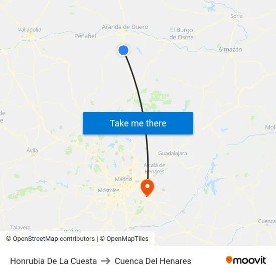 Honrubia De La Cuesta to Cuenca Del Henares map